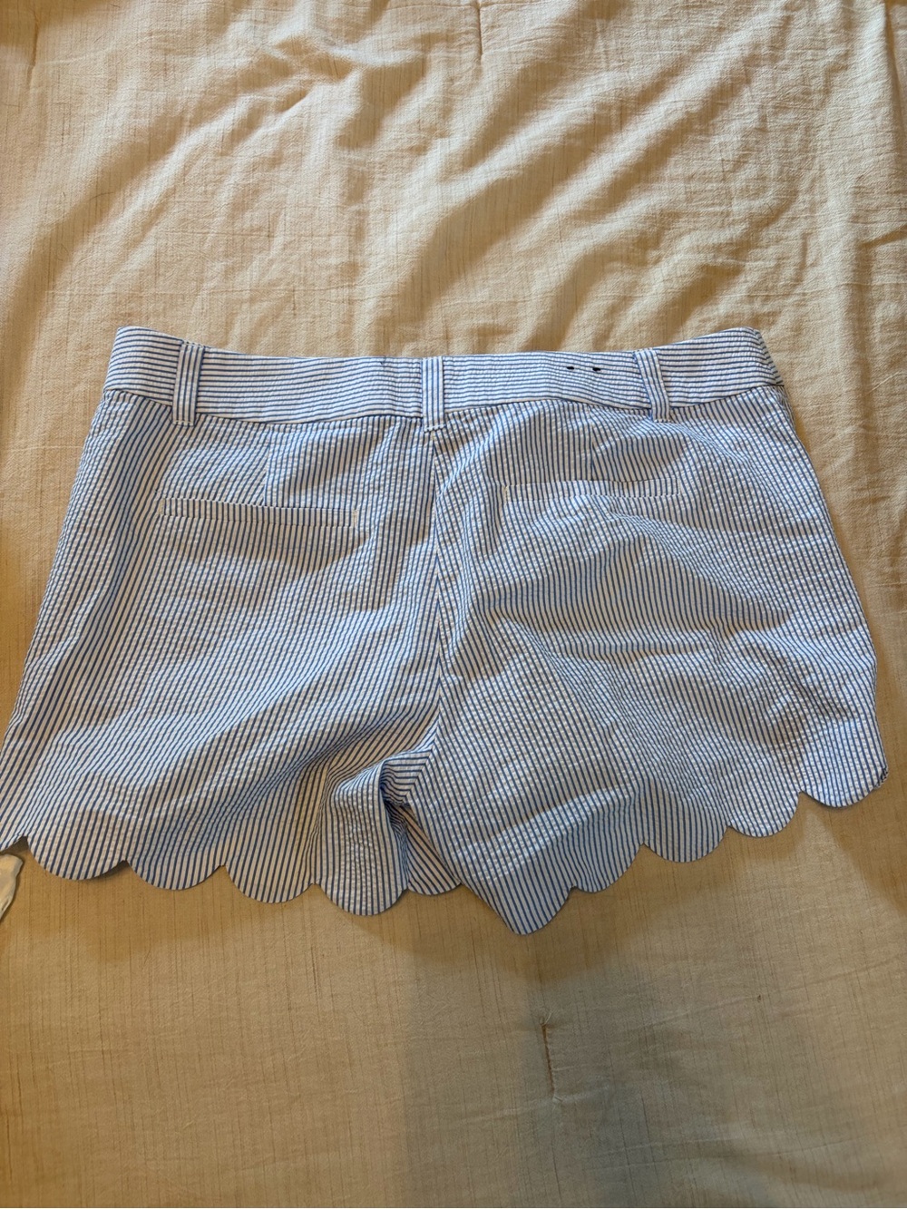 J. Crew Light Blue & White Striped Scallop Hem Shorts